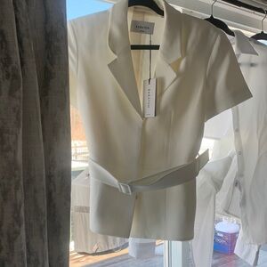Babaton Ivory Short-Sleeve Belted Blazer Jacket